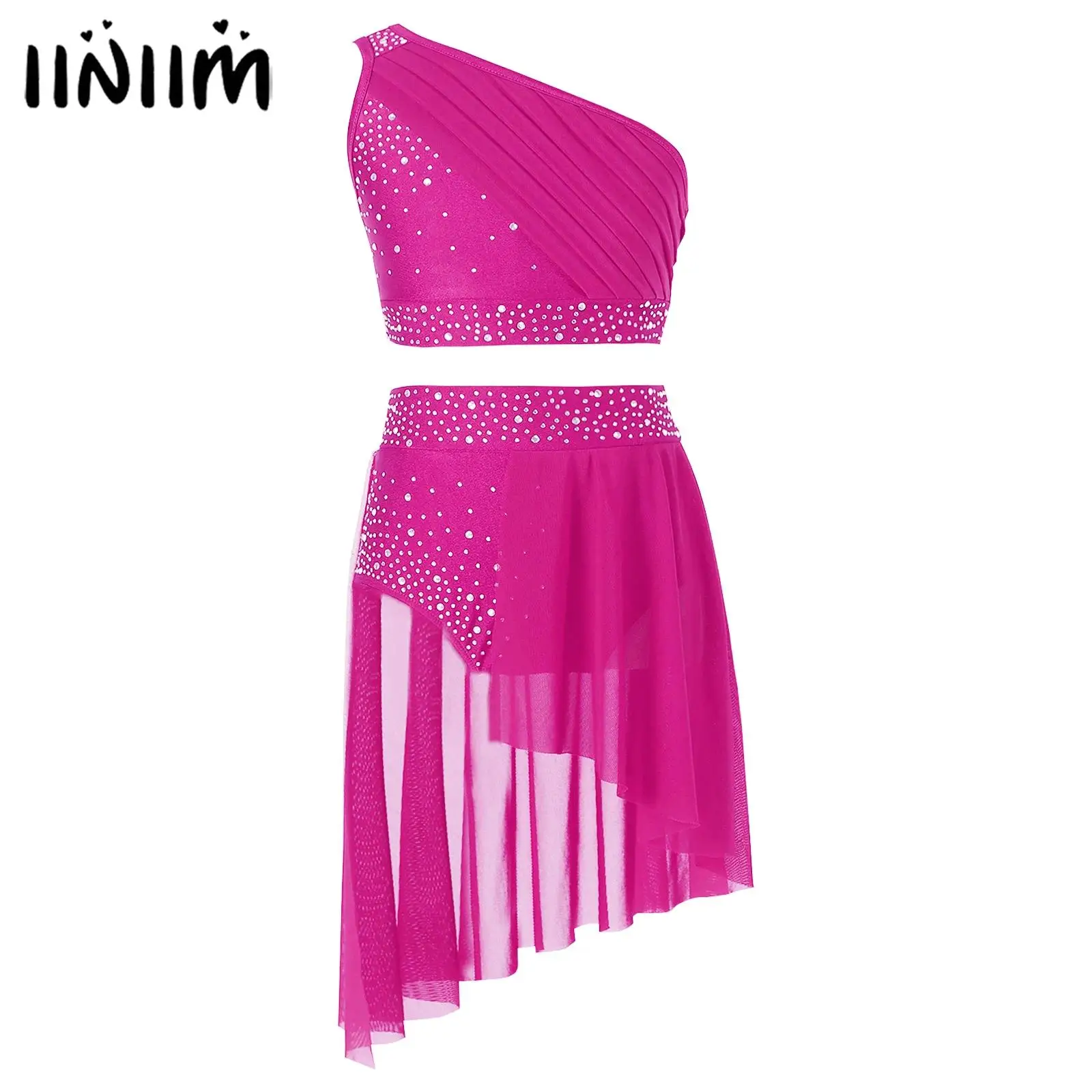 

Kids Girls Shiny Rhinestones Ballet Jersey Dance Outfits Gymnastics Artistic Skating Dress Lyrical Dance Performance Costume