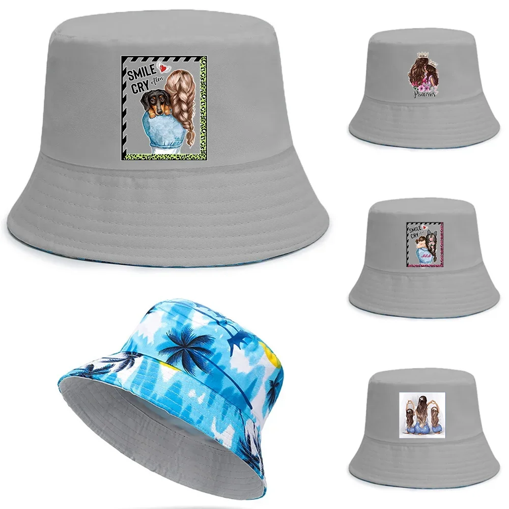 

New Double-sided Wear Fishing Hat Bucket Hats for Boys/Girls Outdoot Mom Series Fisherman Cap Summer Women Men's Travel Hat