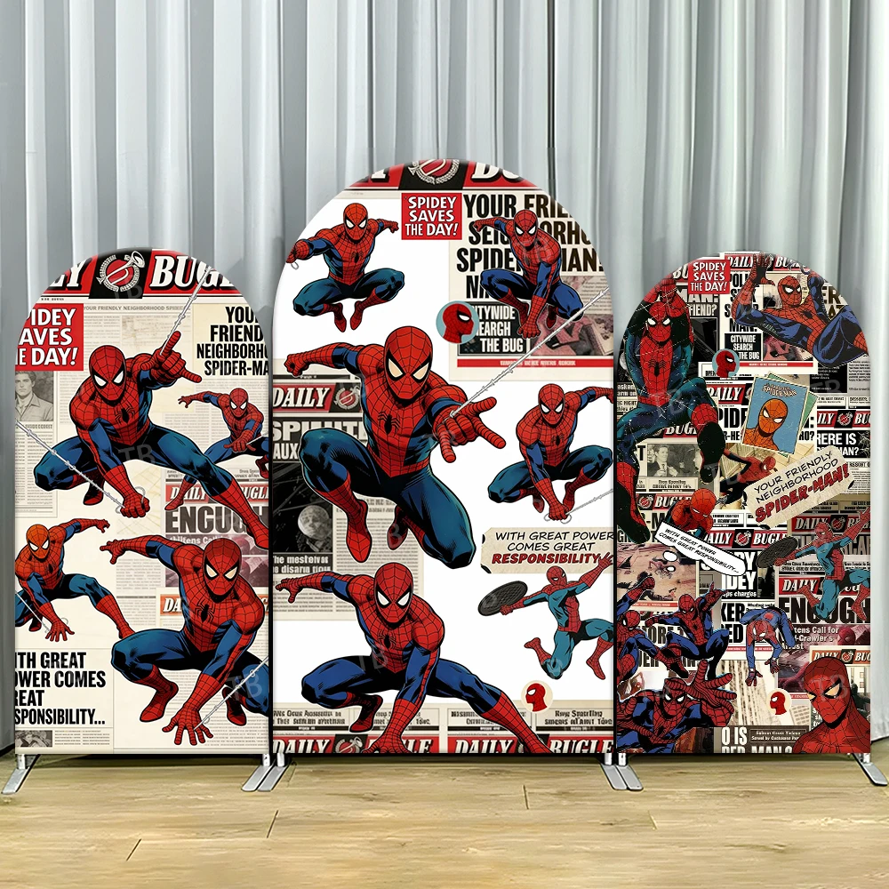 

Spider-Man Newspaper Comic Arch Backdrop Cover Classic Scene For Kids Birthday Party Cool Cartoon Theme Photo Booth Decor Prop