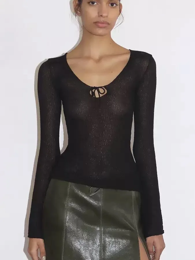

Paloma Wool Трикотажный круглый Ne Thin irt Двусторонний длинный све с поясом Женский летний деловой повседневный цветной влажный W...