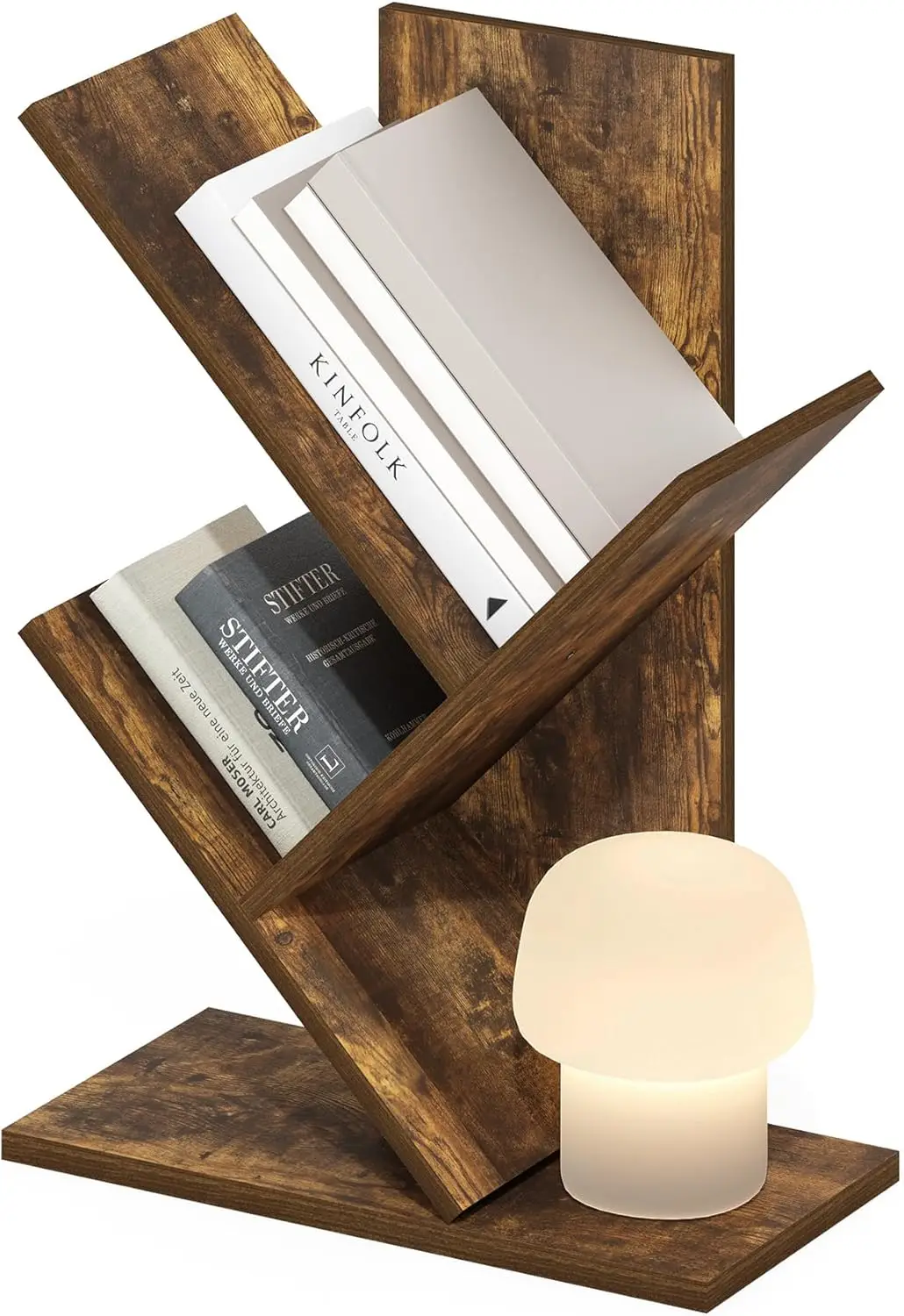 Luxury Assembly Tree Shaped Wooden Shelf for Book 3-Tier Countertop Black Walnut Wood Tree Bookcase