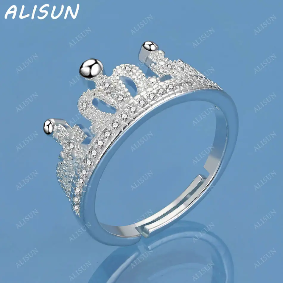 

ALISUN 925 Sterling Silver Zircon Crown Wedding Ring For Women Grace Jewelry Trend Fashionable Birthday Party Gifts