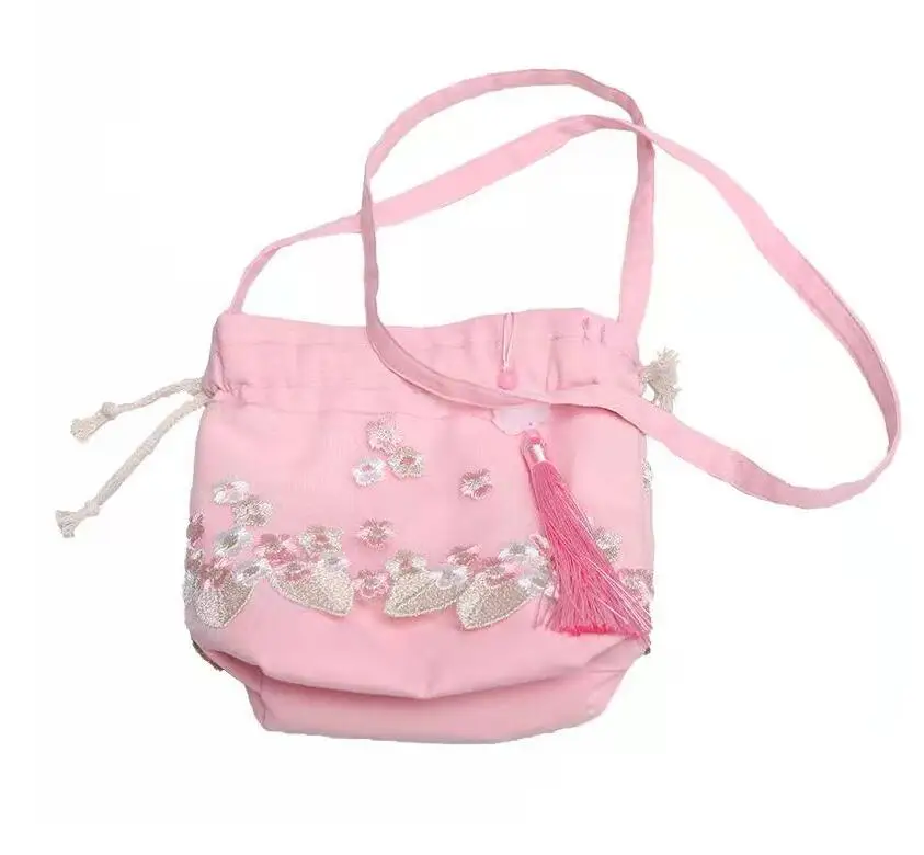 Satin Embroidered Hanfu Bag Vintage Drawstring Bags Ancient Messenger Female Shoulder Bag Artsy Women Shoulder Bag