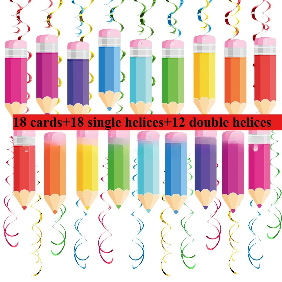 18/48 Stück Back-to-School-Ornamente, Bänder, Bleistifte, Spiraldekorationen, Decken-Spiralen, Buntstifte, Hängedekorationen für den Klassenraum