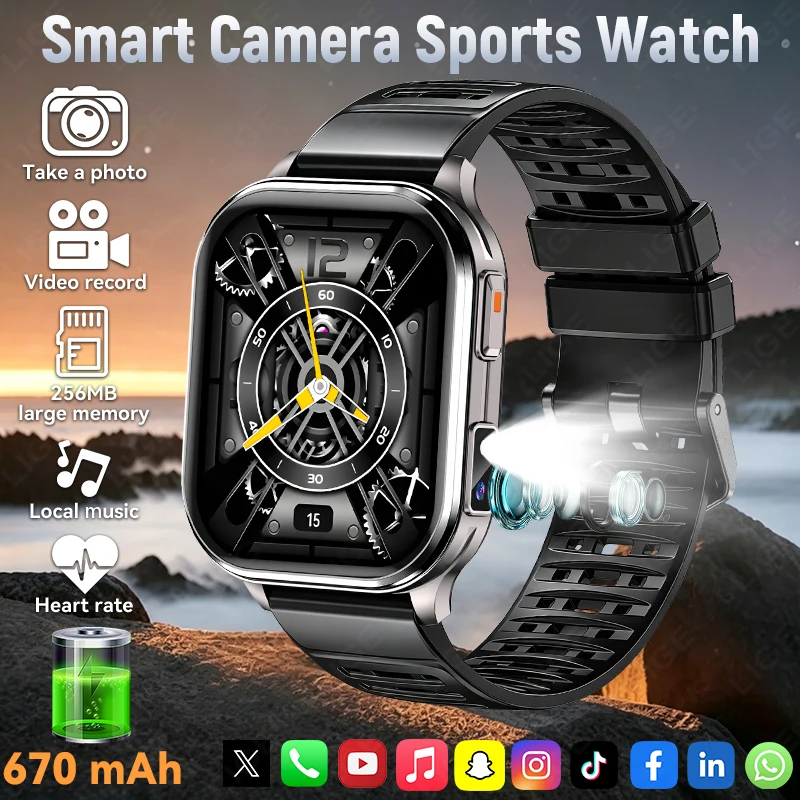 Men Smart Watch Photos Record Video 2026 New Waterproof Health Monitor BT Call Recording Sports Fitness Camera Smart Watch Women