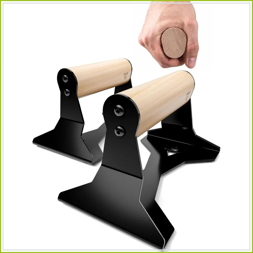 

Parallettes Bars for Push Ups, Dips & Calisthenics - Heavy-Duty Steel, Ergonomic Wooden Handles, Non-Slip