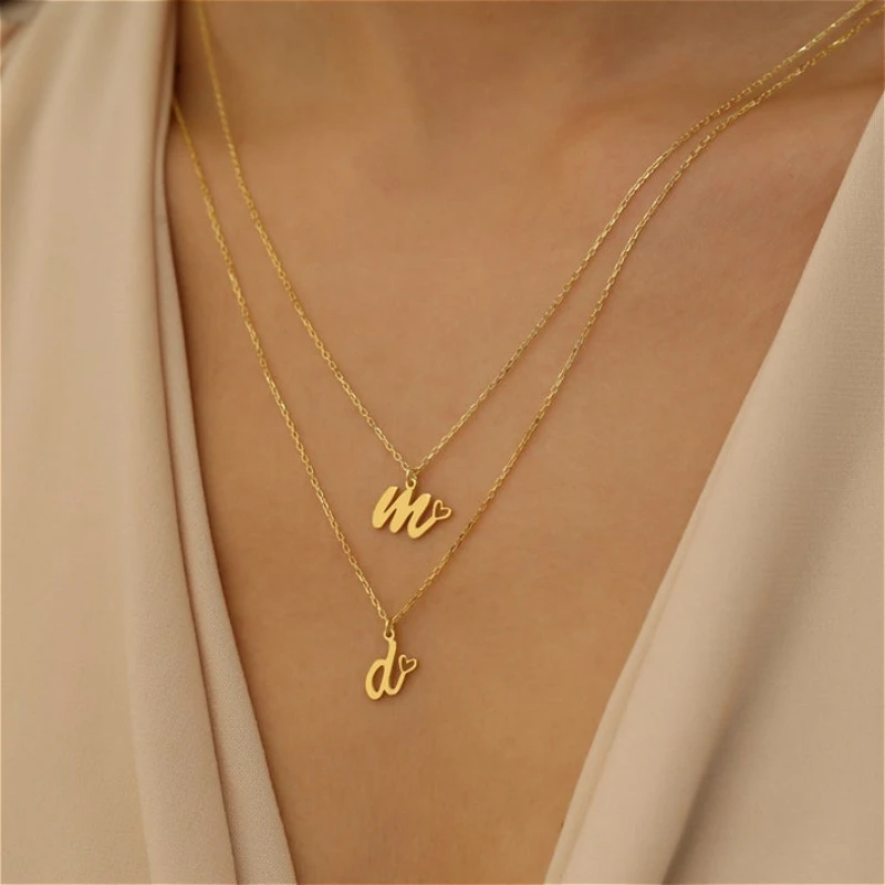 

Простое ожерелье с подвеской в виде буквы для женщин, ожерелье с персиковым сердцем на заказ, элегантное минималистичное ювелирное изделие, подарок для влюбленных