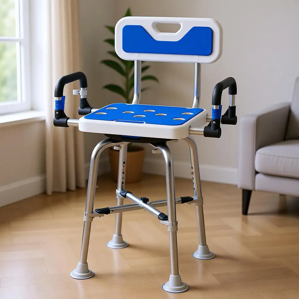 

Heavy-Duty Shower Chair with Arms & Back, 500 lbs Capacity, Adjustable Seat for Elderly & Disabled Bath Safety