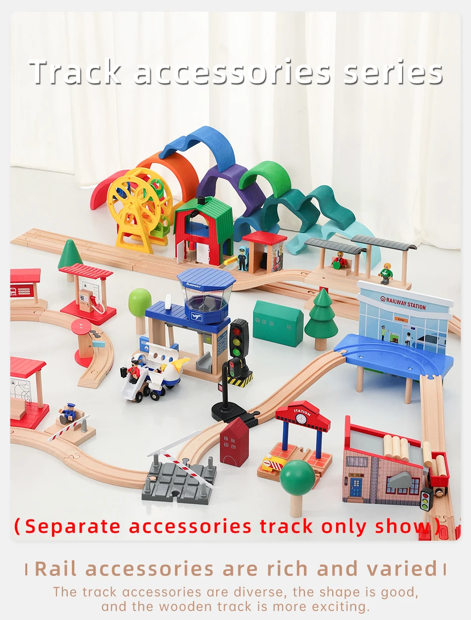 Wooden Train Track Universal Scene Expansion Accessories Suitable For Brand Wooden Railway Track Set Children\'s Educational Toys