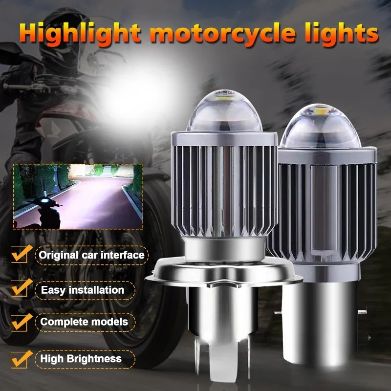 1Pcs H4 BA20D LED Motorcycle White Yellow Headlight Led Lens Hi Lo Beam Spotlight Motorbike Scooter Running Lamp 12V