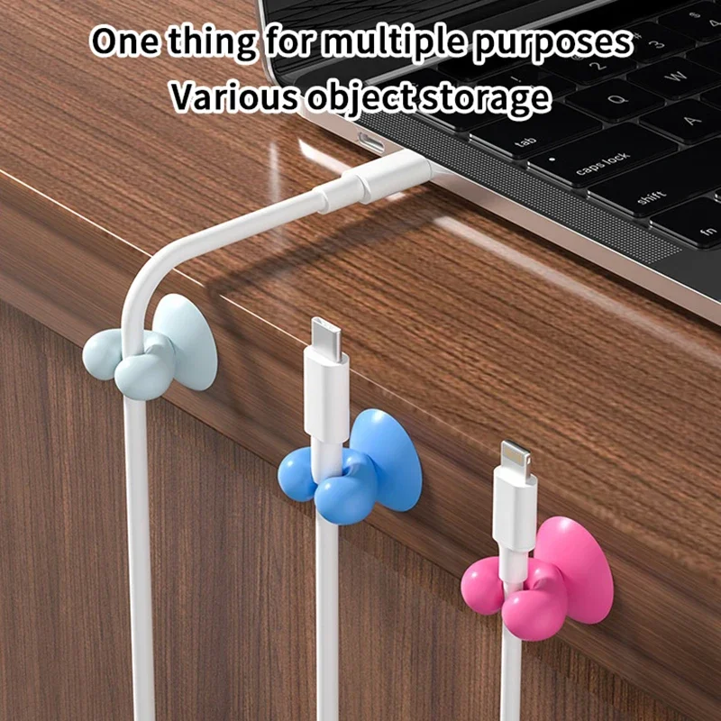 3/6 PCS Cute Desktop Cable Organizer Holder Winder Clips Desk Suction Cup Mobile Phone Data Cable Management Wire Cord Holder