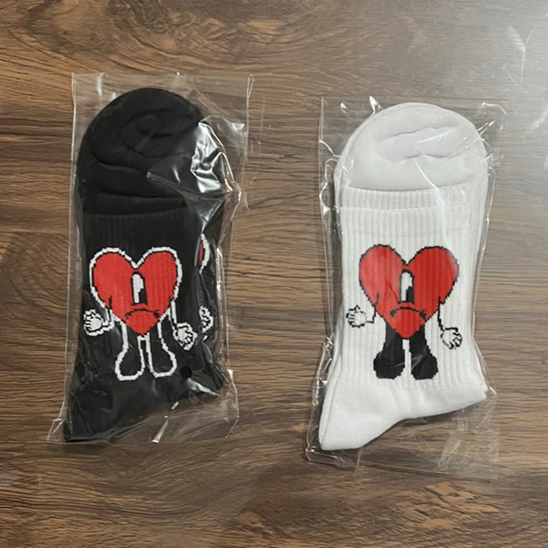 Street Bad Bunny Adult Knitting Socks Anime Cosplay Red Heart Cotton Cartoon Personality Socks Trend Stockings Gift