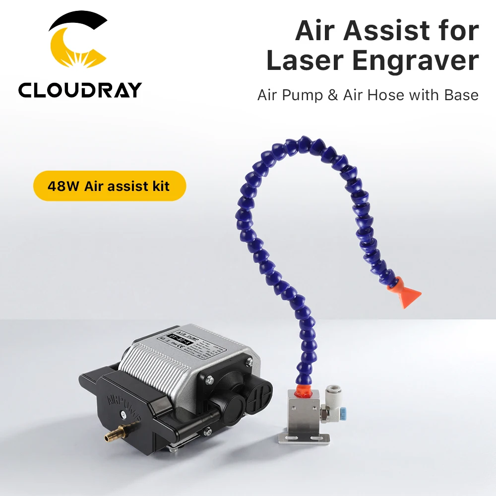 Cloudray 48W Adjustable 80L/min Air Assist Pump with Flexible Air Hose for CO2 Fiber Laser Engraver Marking Machine