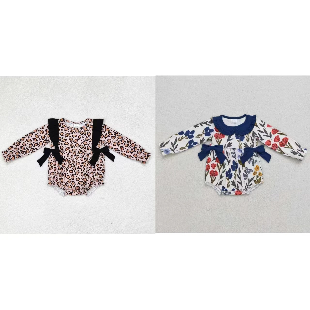 

Wholesale Baby Girl Long Sleeves Jumpsuit Toddler Bows Flower Leopard Romper Kids Bubble One-piece Newborn Coverall Bodysuit