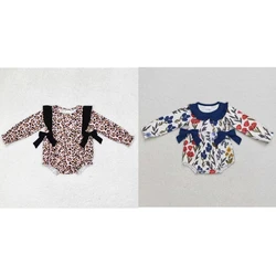 Wholesale Baby Girl Long Sleeves Jumpsuit Toddler Bows Flower Leopard Romper Kids Bubble One-piece Newborn Coverall Bodysuit