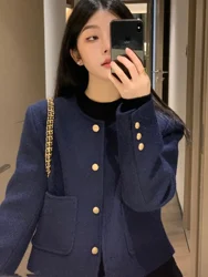 Temperament Coat Women's Clothing O-neck Long Sleeve Loose Vintage Tops Fashion Pockets Casual Solid Color Jackets Ropa Mujer