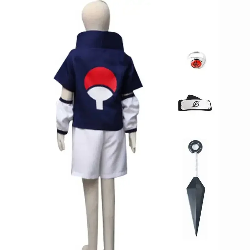 

Kids Adult Uchiha Cosplay Sasuke Costume Outfit Children Summer School Uniform Suit Anime Halloween Costume