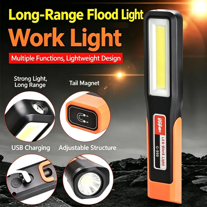 Multifunctional Mechanic Work LightLED Portable Auto Repair Lamp USB Fast Charging Strong Magnetic Back 360° Swivel Bracket