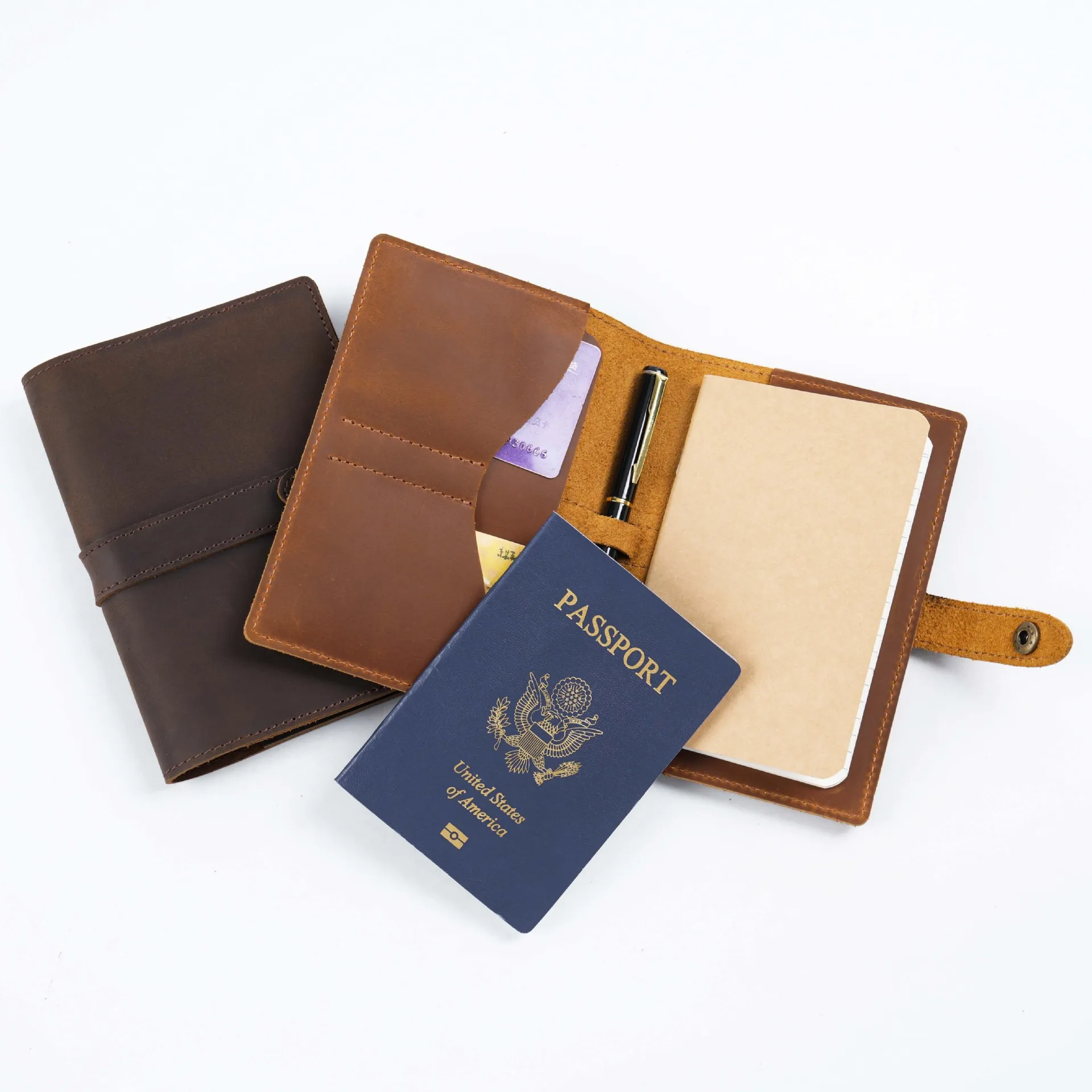 Vintage Genuine Full-Grain Leather Travel Journal - 16x11.5x2cm Notebook, Passport Cover, Writing Diary for Outdoor Adventures, — zdjęcie produktu 6