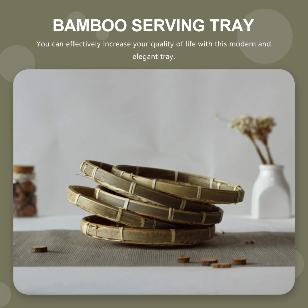 

3pcs Bamboo Tray Woven Dessert Plate Round Snack Holder For Home Kitchen Bar Serving Storage Food Basket Shallow Pastry