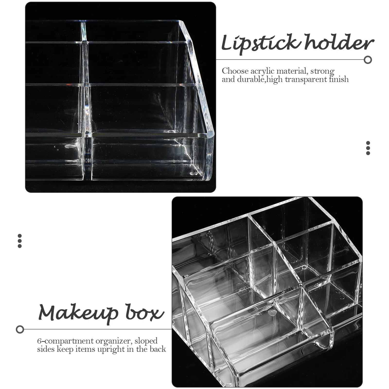 

6-Compartment Acrylic Makeup Organizer Box Storage Case For Vanity Desktop Lipstick Beauty Essentials Clear
