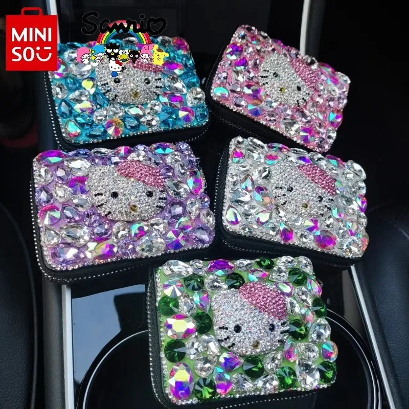 MINISO HelloKitty New Women's Card Bag Fashionable High Quality Diamond Set Small Bag Cartoon Large Capacity Credit Card Bag