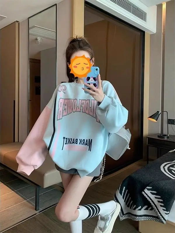 

Женская толстовка оверсайз с длинным рукавом, повседневная, модная, средней длины, теплая, для города