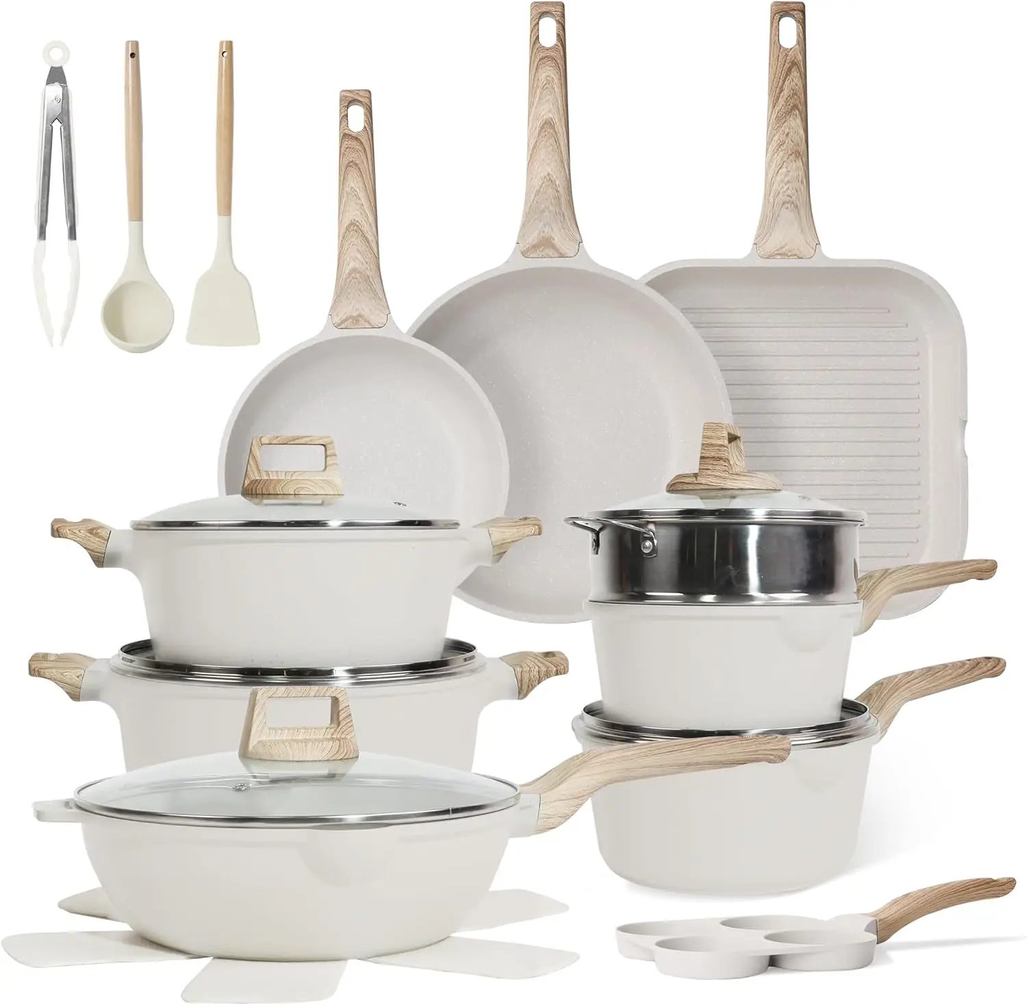 23Pcs Pots and Pans Set Non Stick Kitchen Cookware Granite Stone Induction Frying Pan Saucepans Griddle Egg Pan Cooking Set