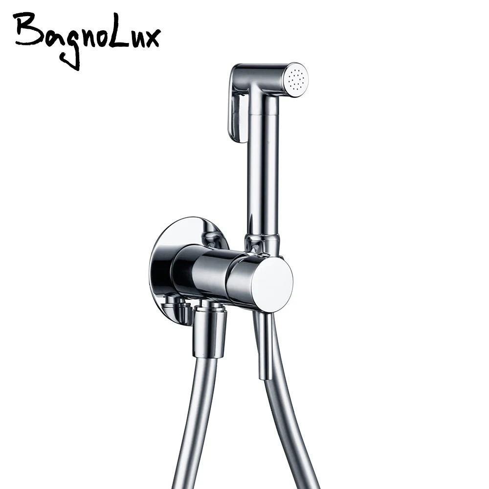 Chrome Toilet Bidet Sprayer Kit With 1.2 Rubber Hose Wall Mounted Hot and Cold Mixer Bidet Tap Restroom Handheld Spary cleaner