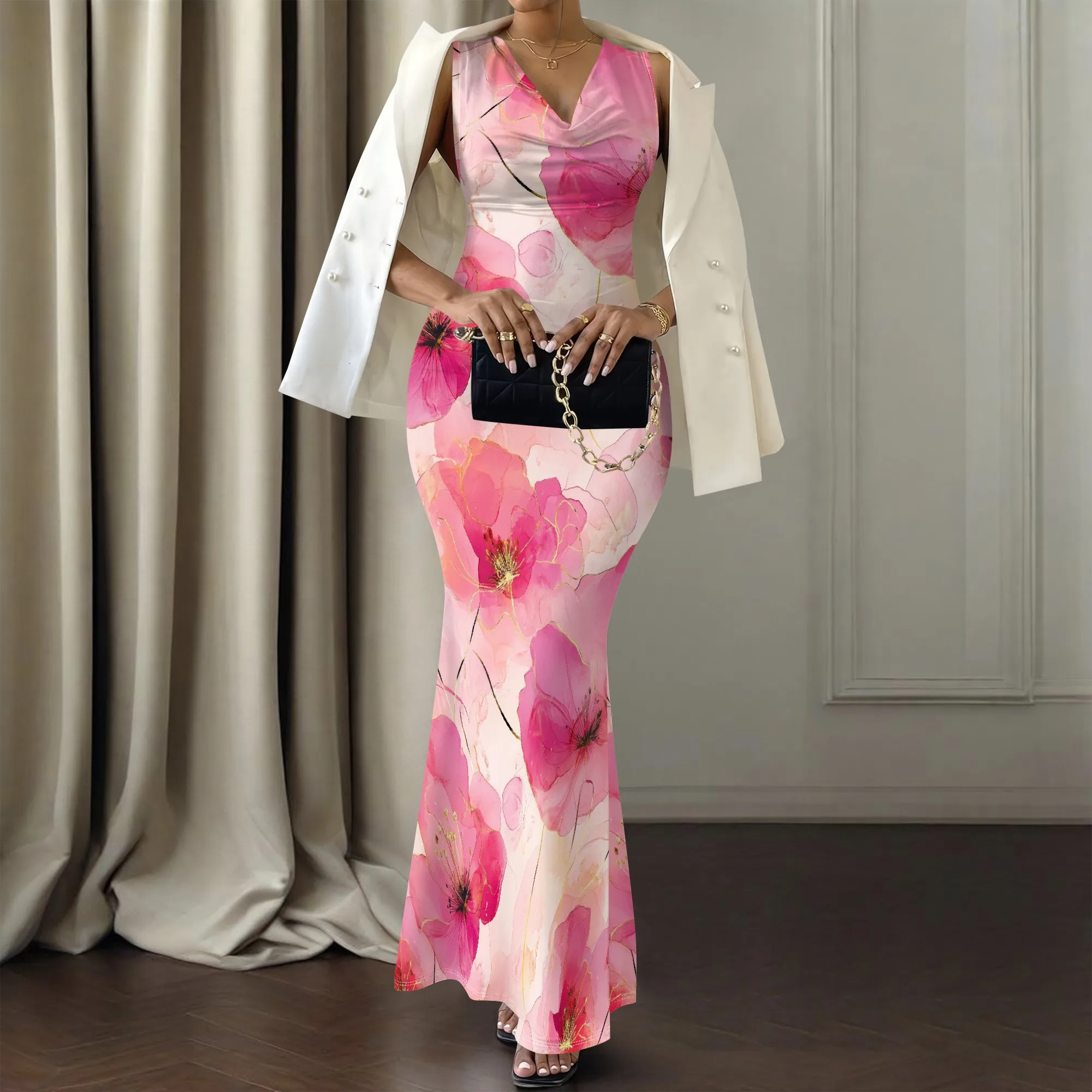 Mini abito corto estivo casual Boho con stampa floreale viola beige senza maniche con scollo a V per le feste delle donne