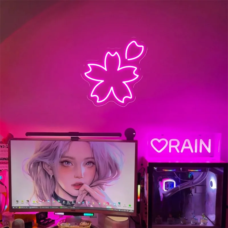 USB Sakura Neon Sign, Custom Japan LED Neon Sign Japanese Flower Cherry Blossom Light Up Sign Wall Decor Home Bedroom Game Room