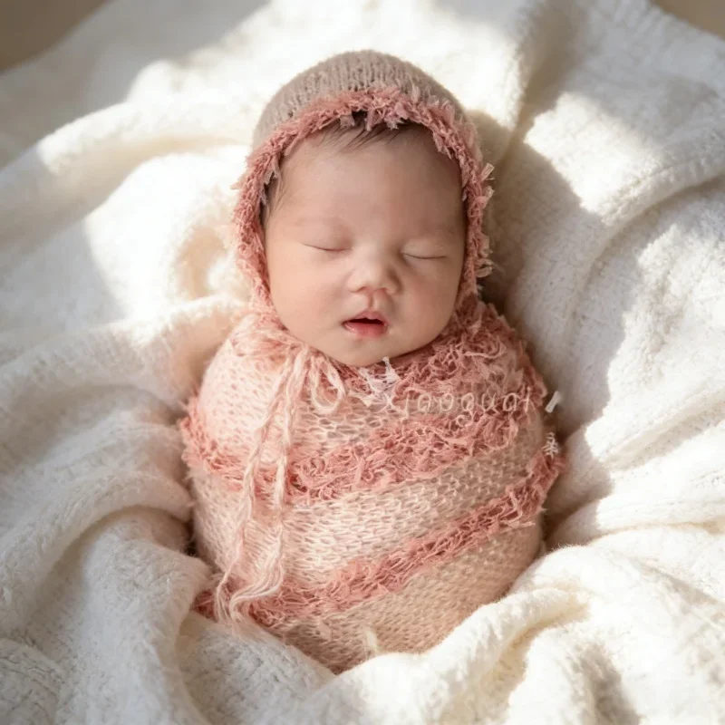 Baby Photography Props Mohair Lace Yarn Wrapping Cloth Hat Newborn Art Clothing for Infant Photo Session Studio Shooting Props