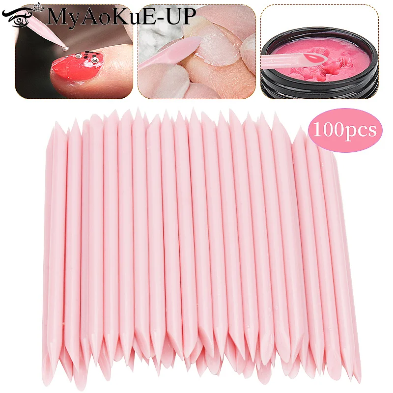 50pcs Nail Cuticle Pusher manicure Remover Pink Plastic Stick Nail Art Design Gel Polish Drawing Sticks strumenti per il trucco