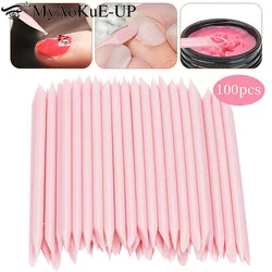 50pcs Nail Cuticle Pusher Manicures Remover Pink Plastic Stick Nail Art Design Gel Polish Drawing Sticks Makeup Tools