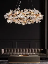 Modern LED Handmade Kapok Flower Branches Chandeliers Glass Crystal Pendant Lamp Indoor Decor Lighting 2022 Lustre Hanging Light