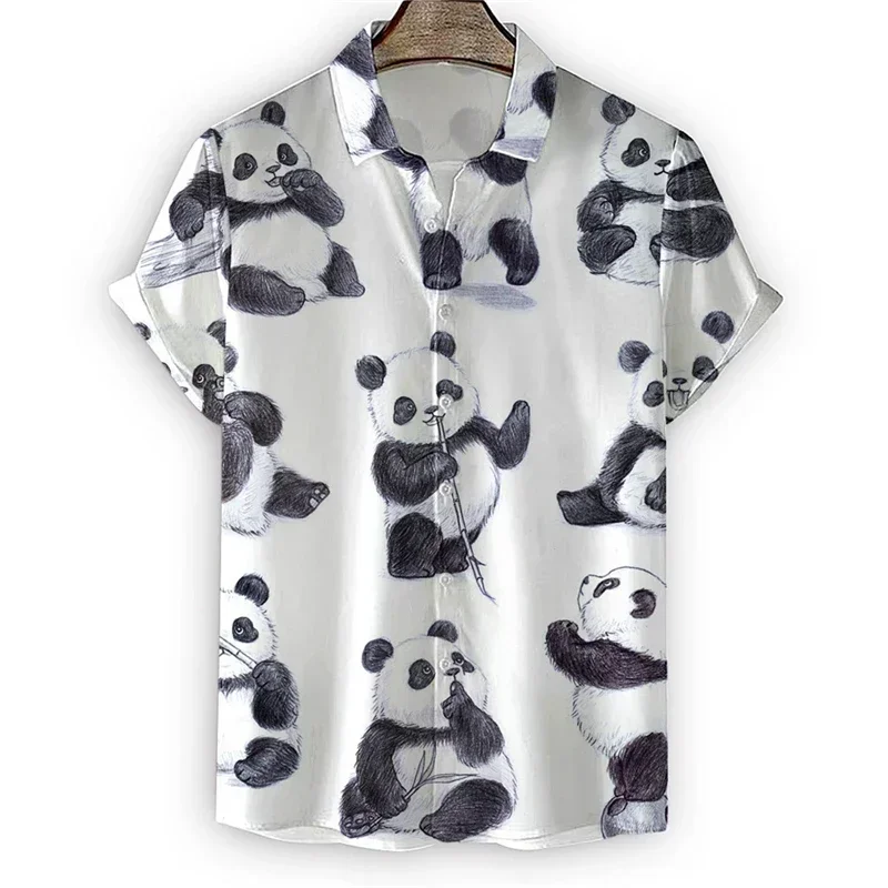 Camisa con estampado de Panda gigante en 3D para hombre, Top de solapa informal, Top de manga corta diario, ropa informal para mujer, Verano