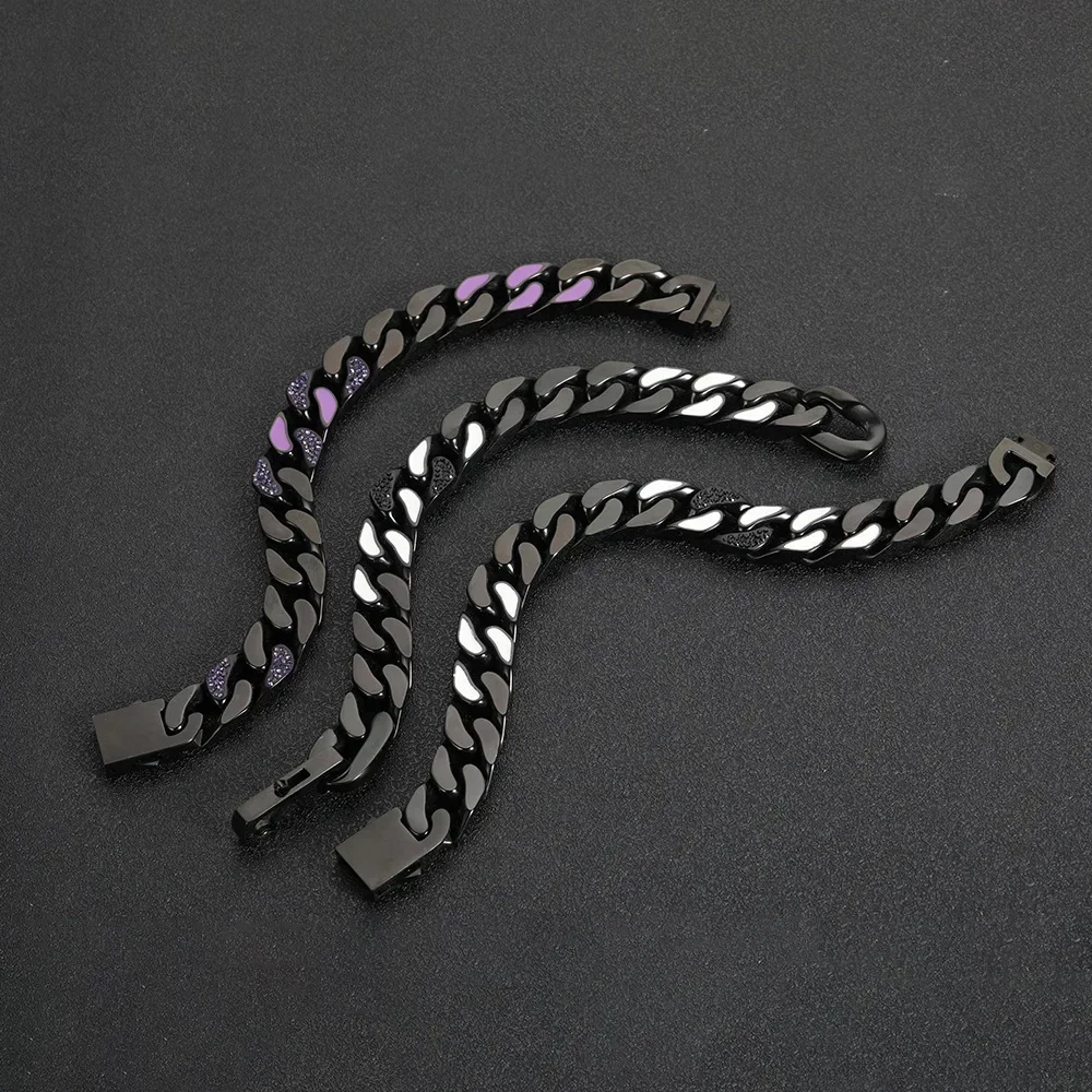 2026Stainless Steel Cuban Chain Niche Design Sense Hip Hop Rap Titanium Steel Zircon Men\'s Bracelet Jewelry