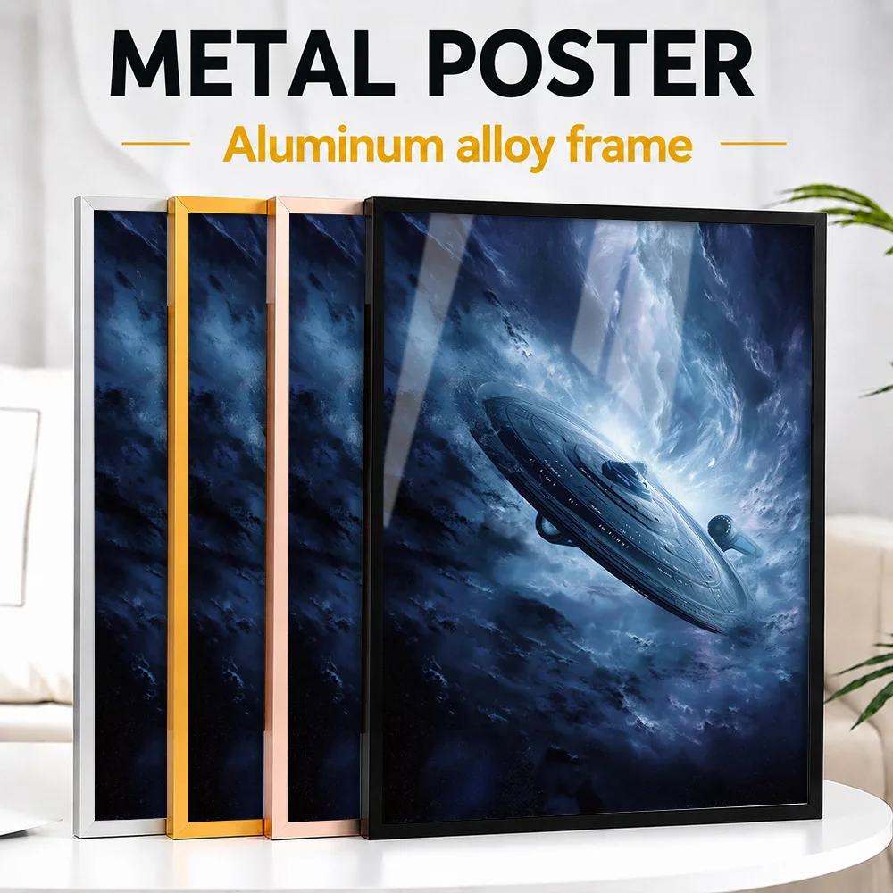 Spaceship In Nebula Framed Aluminum Metal Poster Customized Photo Deep Universe Style Wall Art For Study Unique Space Fan Gift