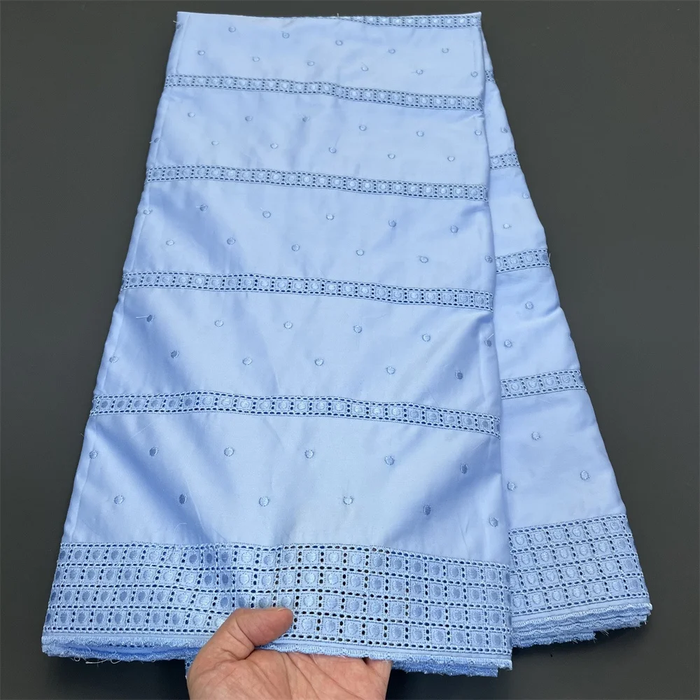 

African Lace Fabric 2025 High Quality,Cotton Fabrics By The Meter,Embroidery,Linen,Wedding Dress,Blue,Tulle,Design,Cloth,5Yards