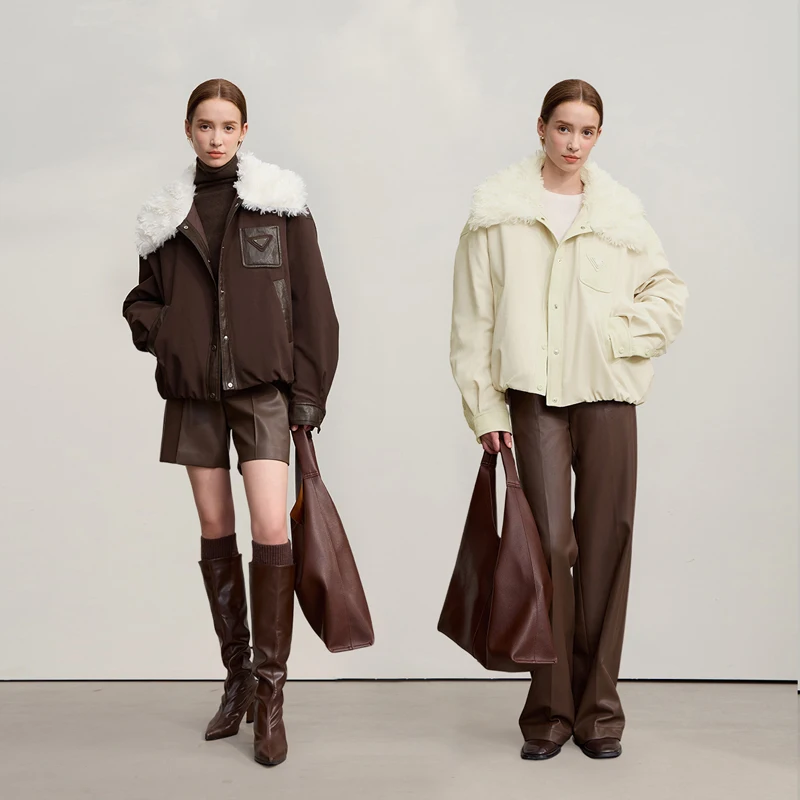 Amii Down Coats For Woman 2025 Winter New Casual Warm Patchwork Versatile Down Jacket Women's Long Sleeves Loose Top 12544075