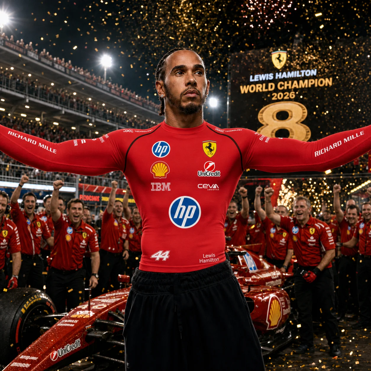 Ferrari 2026 No. 44 Hamilton Octagonal Champion No. Camiseta ajustada de manga larga 16 Leclerc con número de piloto, imprescindible para los aficionados a Ferrari
