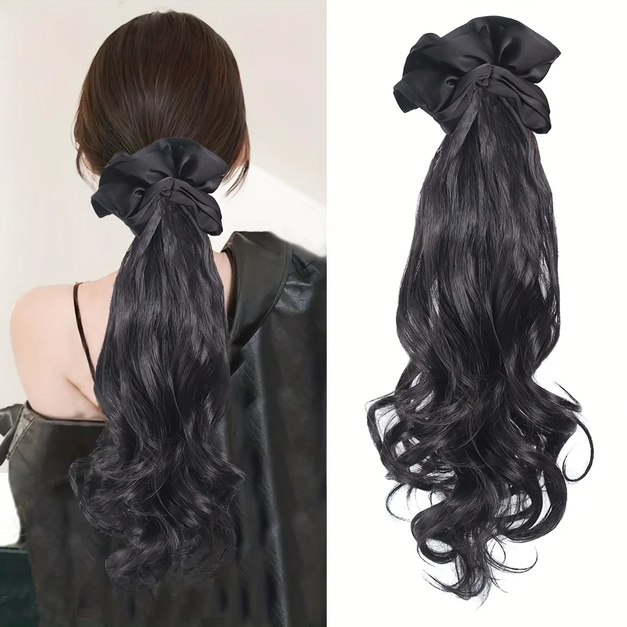 

synthetic Long black Curled Flower Edge Grabbing Clip Ponytail Extension, Claw Clip In Pony Tails Hairpiece For Women