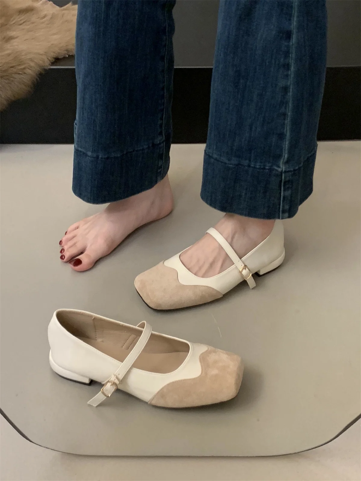 Slip on loafer kasual bagal musim panas elegan ujung persegi hak rendah Chunky sepatu pump kantor nyaman gaun wanita