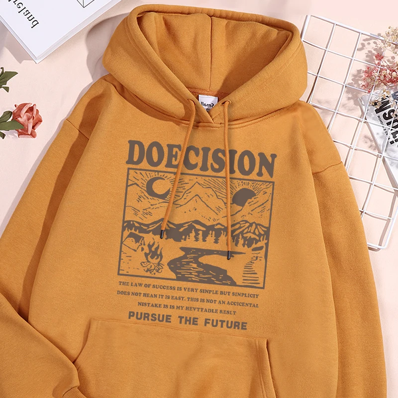 Doecision Pursue The Future Printed Male Hooded Vintage Loose Sport Shirts Fashion Simple Sweatshirts Classic Fleece Clothes