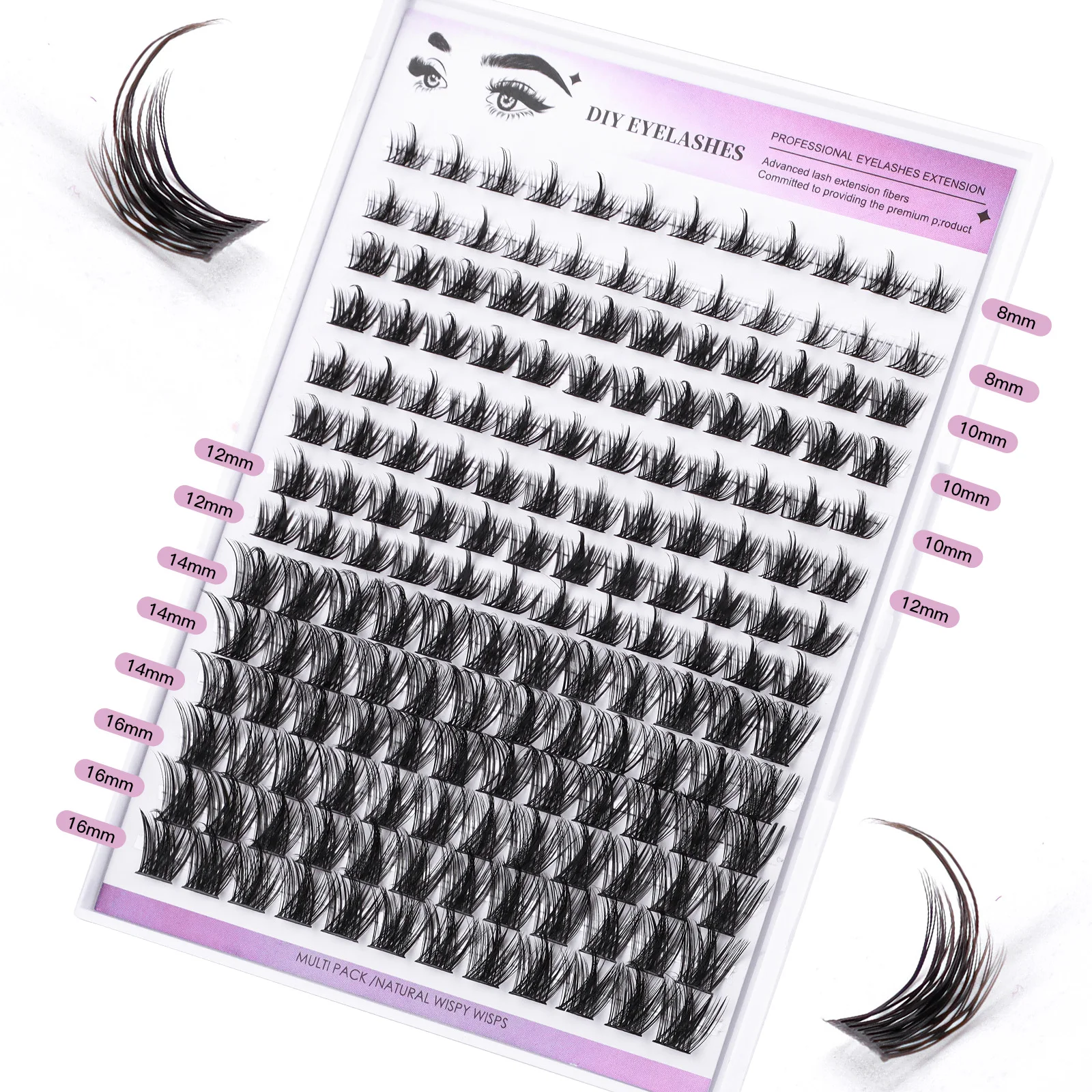 8-16mm DIY 14Rows Mix Clusters Kit  Lash Bond and Seal and Tweezer Accessories Self-Grafting EyeLashes Extension At Home