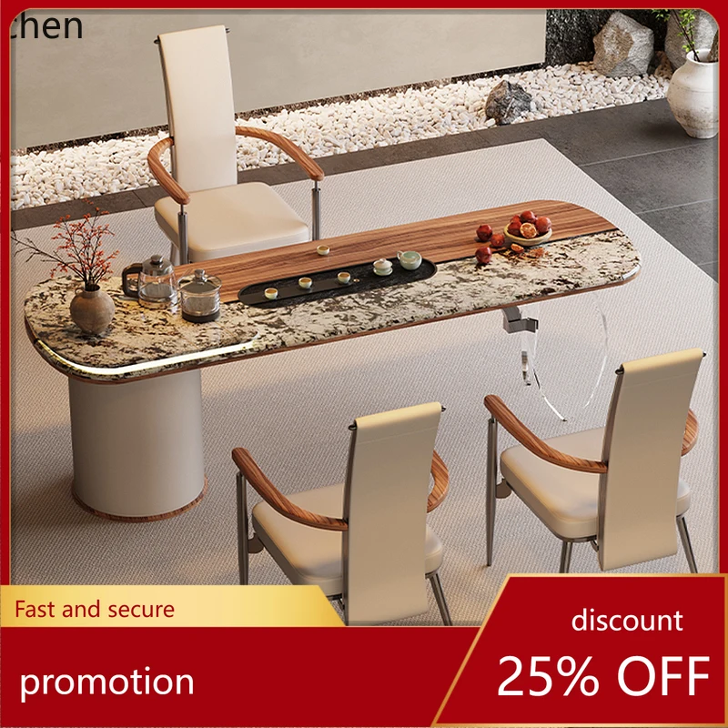 

HT new Chinese kung fu tea table and chair combination modern light luxury office meeting guests high-end reception
