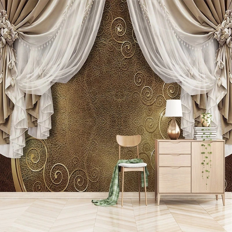 Customized European 3D Stereo Curtain Lace Photo Mural Wallpaper Living room sofa TV background bedroom restaurant wall fabric