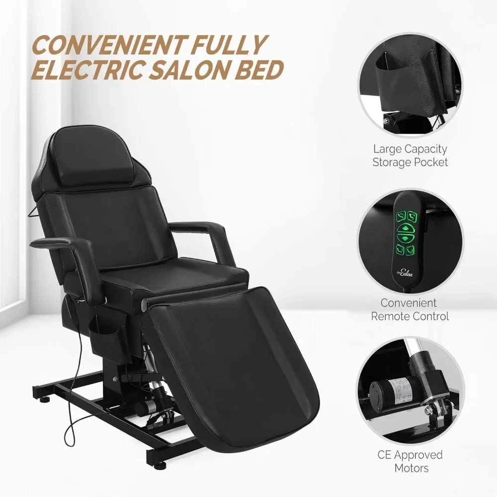 Silla de cama Facial totalmente eléctrica para salón, mesa de encerado de pestañas de tatuaje de masaje multiusos, reposapiés de respaldo de altura ajustable