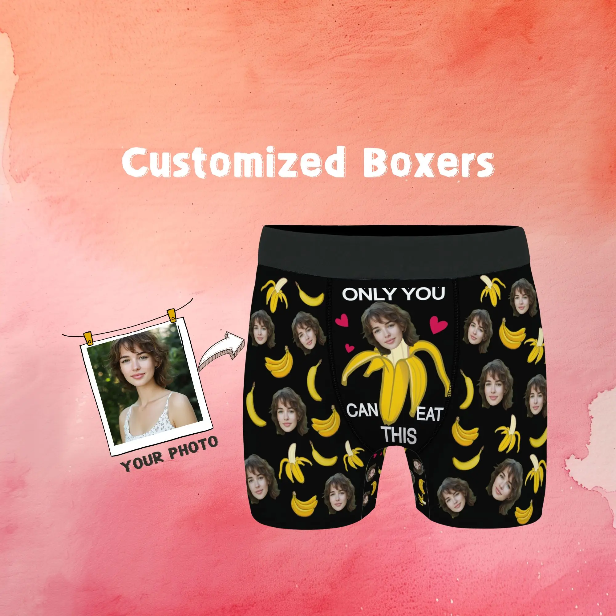 

Funny Valentine's Day Gift My Only Love Custom Face Men Boxer Briefs Sexy Yellow Banana Print Sweet Happiness Anniversary Gift
