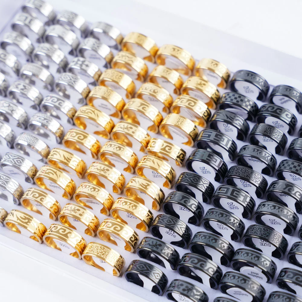 10/20/30/50/100Pcs/Lot Fashion Classic Multicolor Stripe Stainless Steel Rings For Women Men Jewelry Accessories Gifts Mix Style